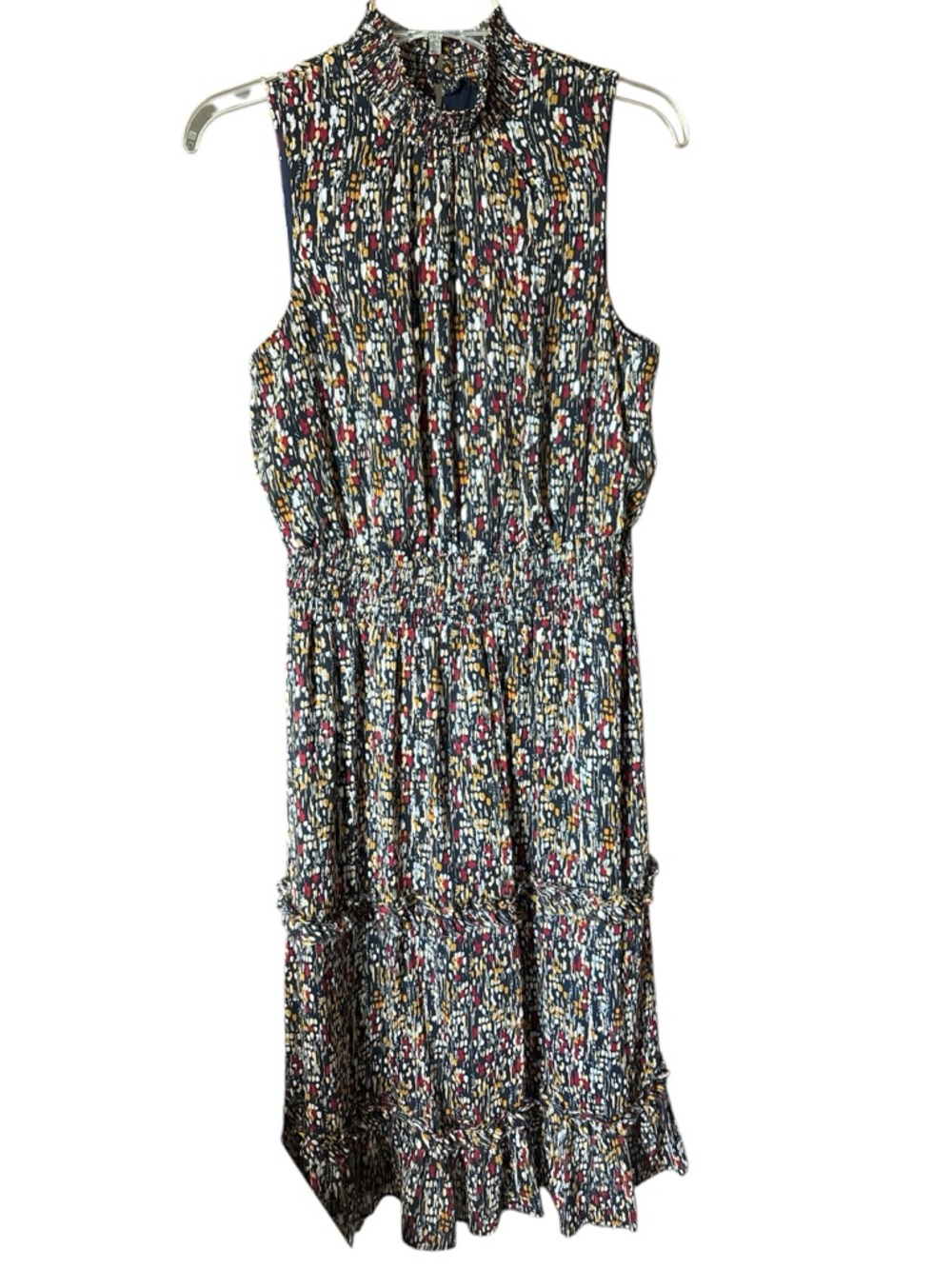 Smocked Waist Sleeveless Midi Dress in Black Multi Floral